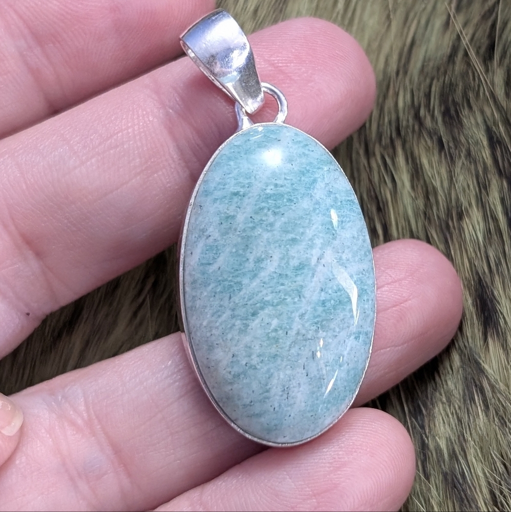 Vintage Handmade  Amazonite Pendant In 925 Silver